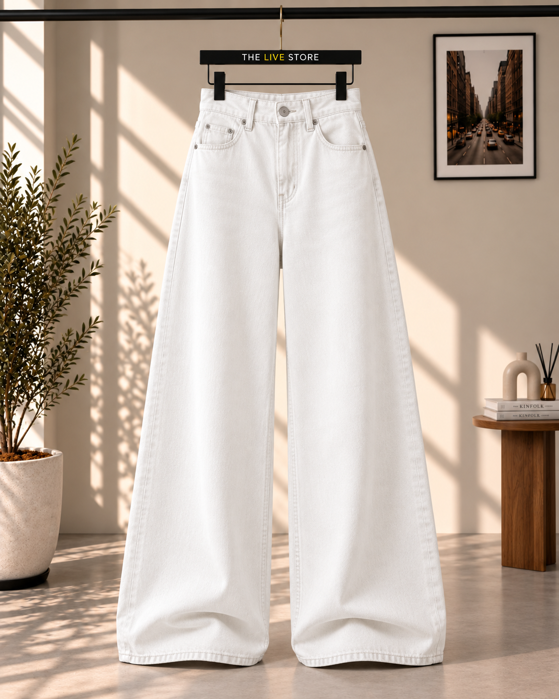 WHITE WIDE LEG BAGGY JEANS