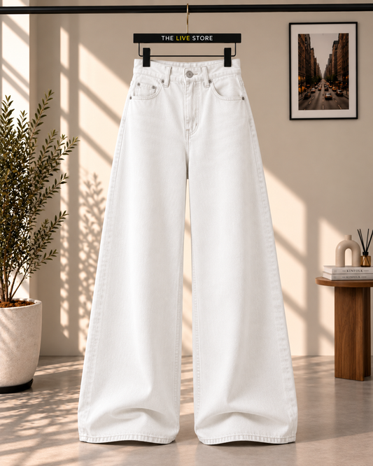 WHITE WIDE LEG BAGGY JEANS