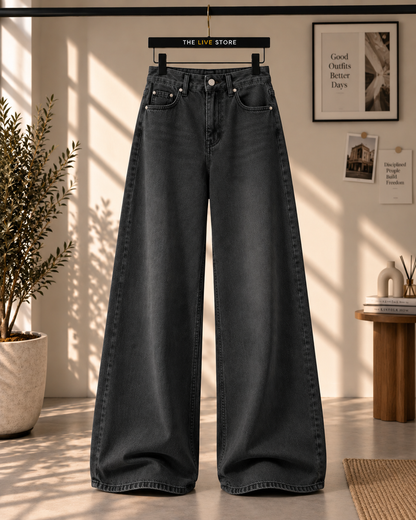 CHARCOAL GREY WIDE LEG BAGGY JEANS