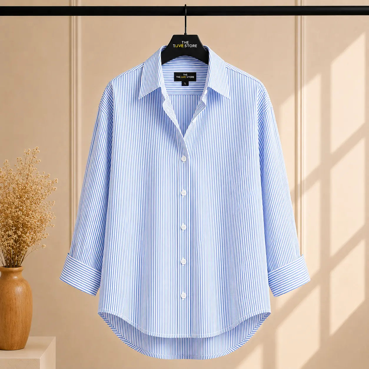 WHITE AND BLUE STRIPES BUTTON DOWN SHIRT The Live Store