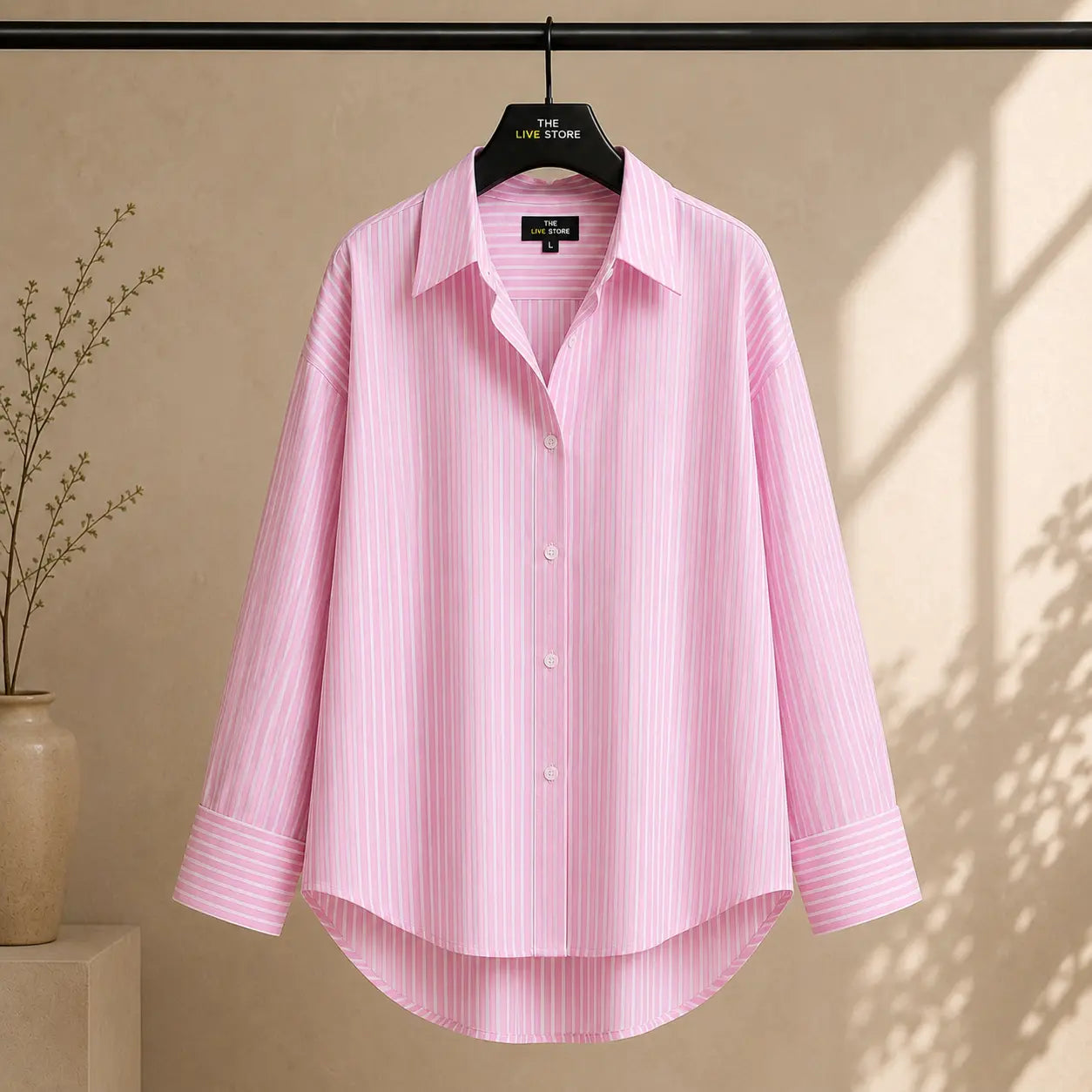 WHITE AND PINK STRIPES BUTTON DOWN SHIRT The Live Store