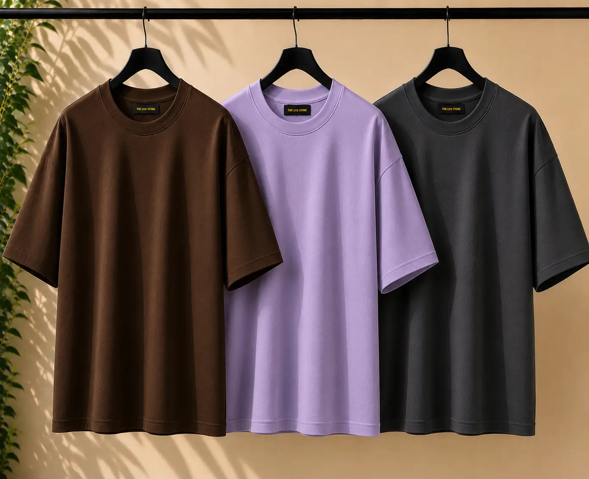 BROWN, LILAC AND CHARCOAL GREY  SET OF DROP SHOULDER the live store