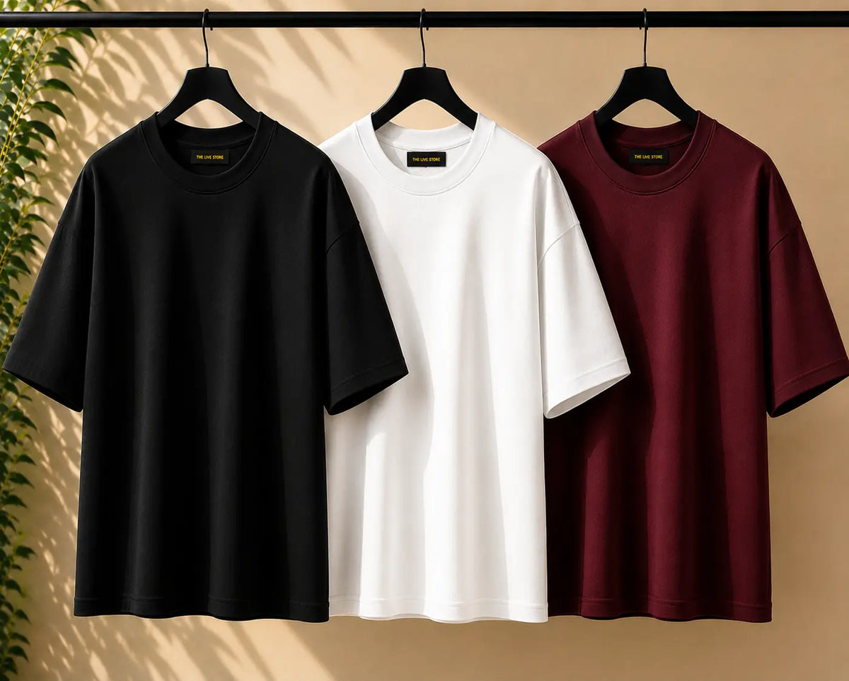 BLACK, WHITE, MAROON SET OF DROP SHOULDER the live store