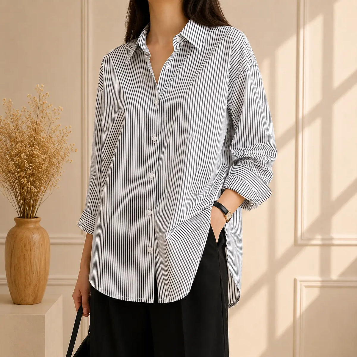 WHITE AND BLACK STRIPES BUTTON DOWN SHIRT The Live Store