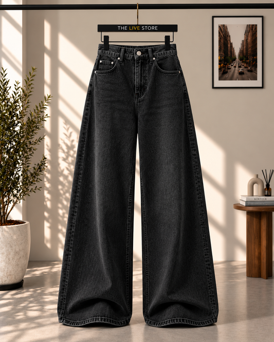 VINTAGE BLACK WIDE LEG BAGGY JEANS