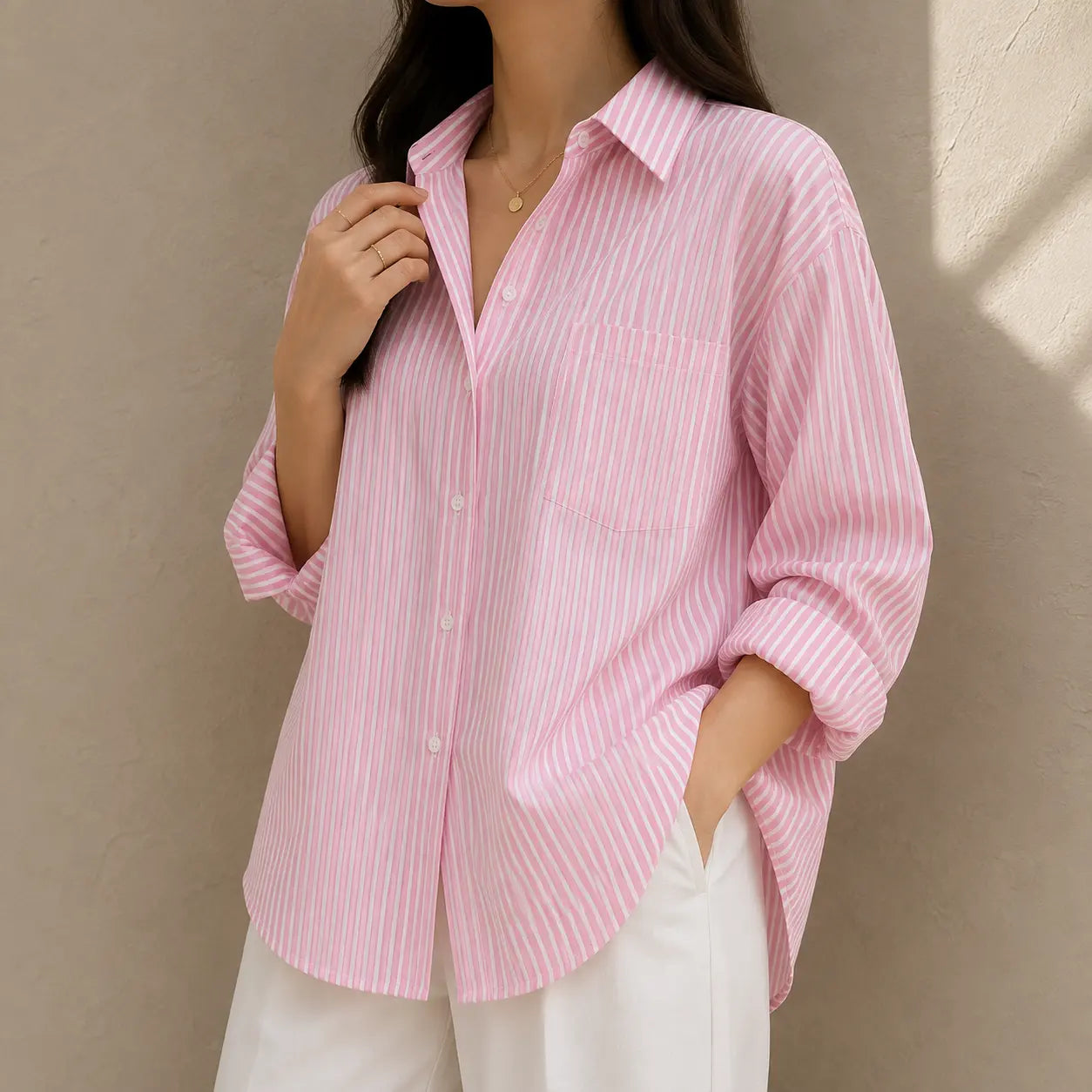 WHITE AND PINK STRIPES BUTTON DOWN SHIRT The Live Store