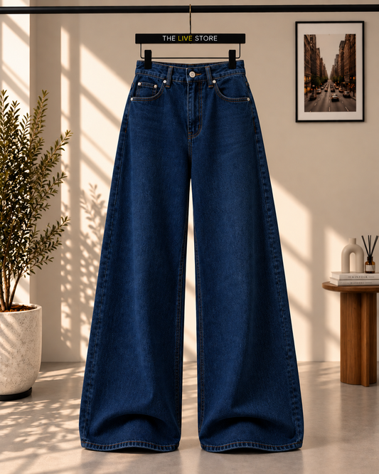 DARK BLUE WIDE LEG BAGGY JEANS