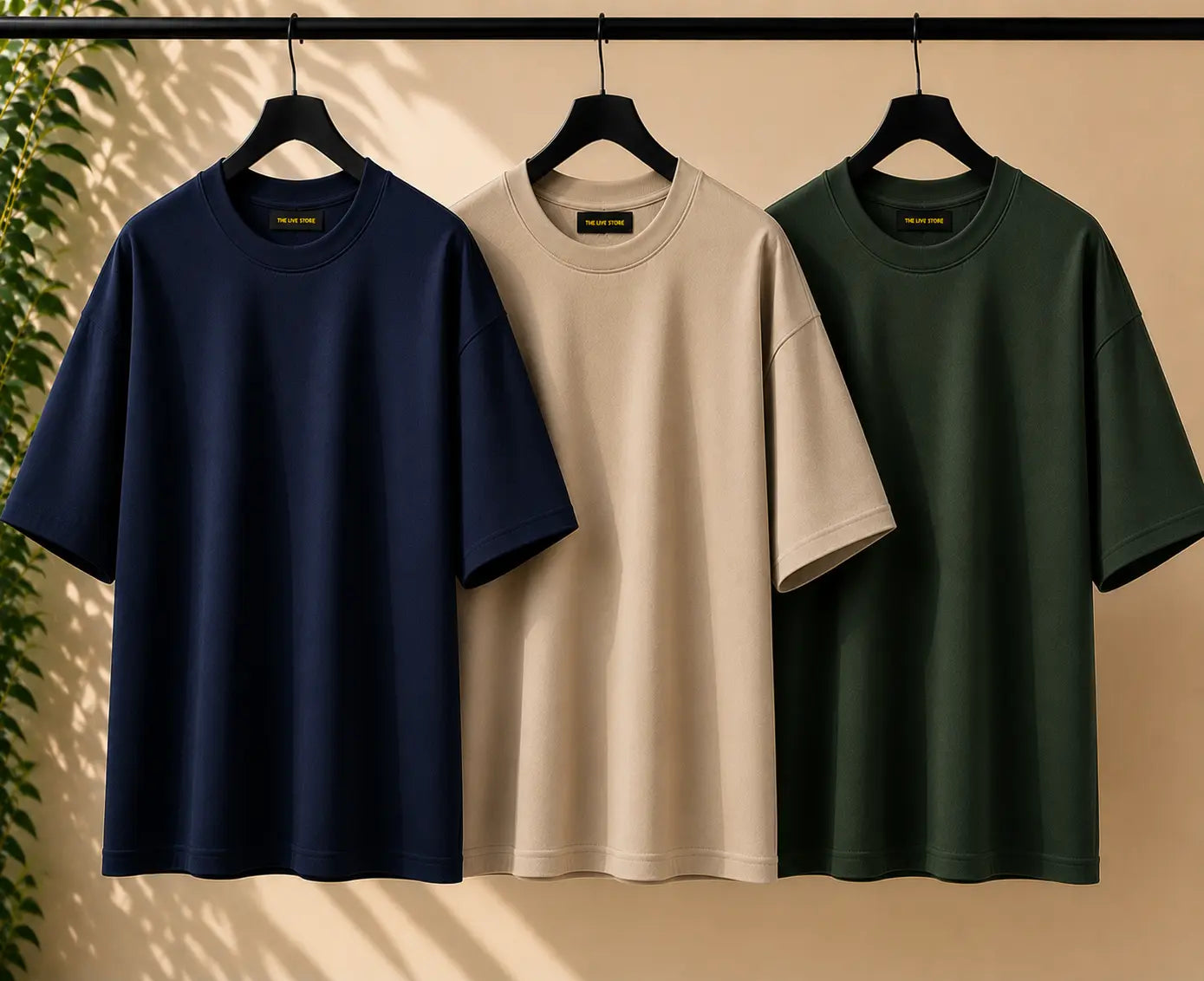 NAVY BLUE,BEIGE, BOTTLE, GREEN  SET OF DROP SHOULDER TEE the live store