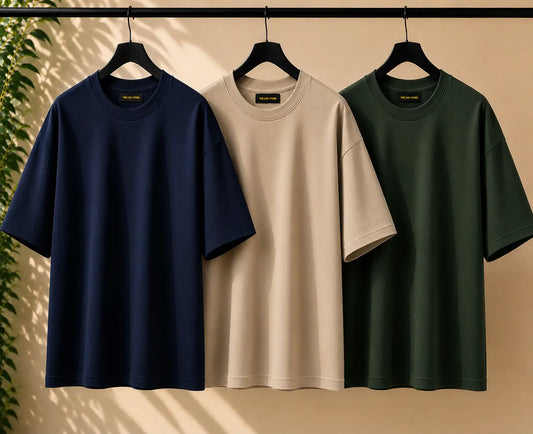 NAVY BLUE,BEIGE, BOTTLE, GREEN  SET OF DROP SHOULDER TEE the live store
