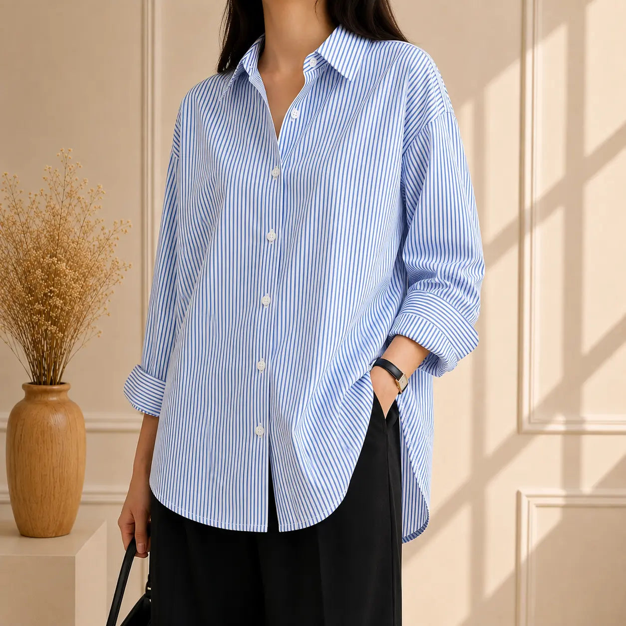 WHITE AND BLUE STRIPES BUTTON DOWN SHIRT The Live Store