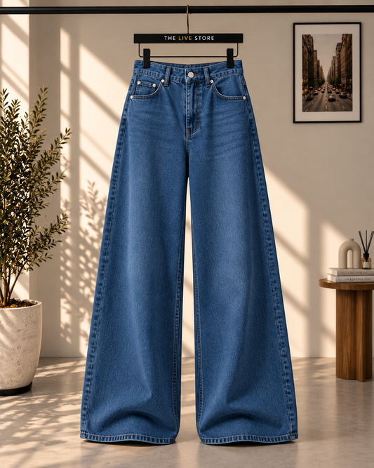 MID BLUE WIDE LEG BAGGY JEANS